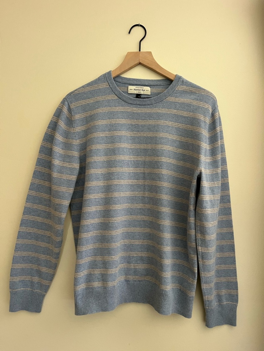 Men's Light Blue Striped Crewneck Sweater Medium